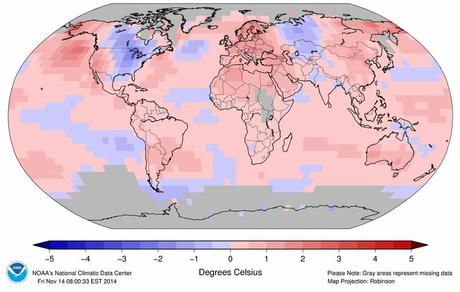 Temperatura global de enero a octubre de 2014