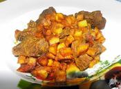 Ternera miel patatas dados