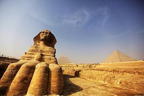A picture shows the Sphynx near the pyramids in Giza, on the outskirt