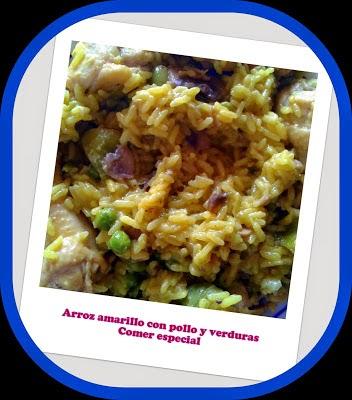 Arroz amarillo con jamoncitos de pollo y verduras