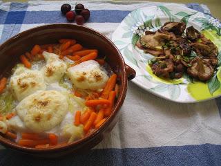 Bacalao con mahonesa al horno y setas con ajetes