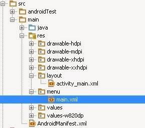 Carpeta menu en Android Studio