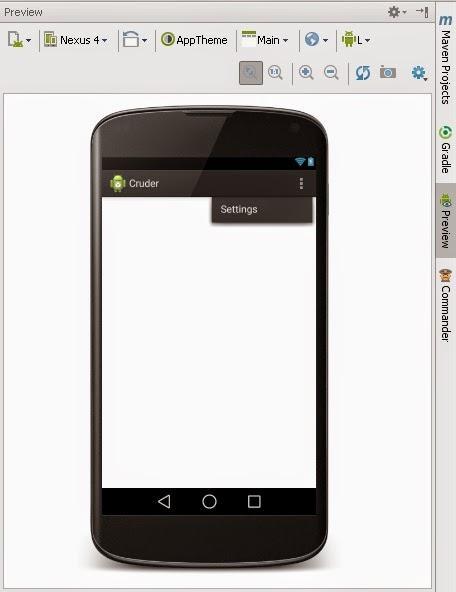 Preview en Android Studio de la Action Bar