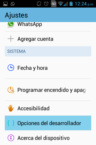 Android, Ajustes,opciones del desarrollador