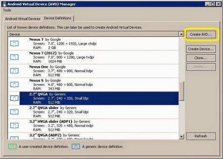 AVD Manager, Devices