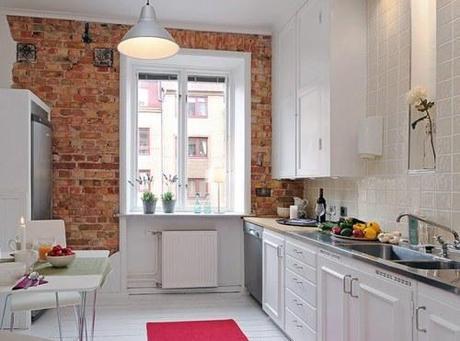 Paredes de ladrillo en la cocina
