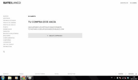 SuiteBlanco o cómo NO hacer una promoción web. Carrito vacío.