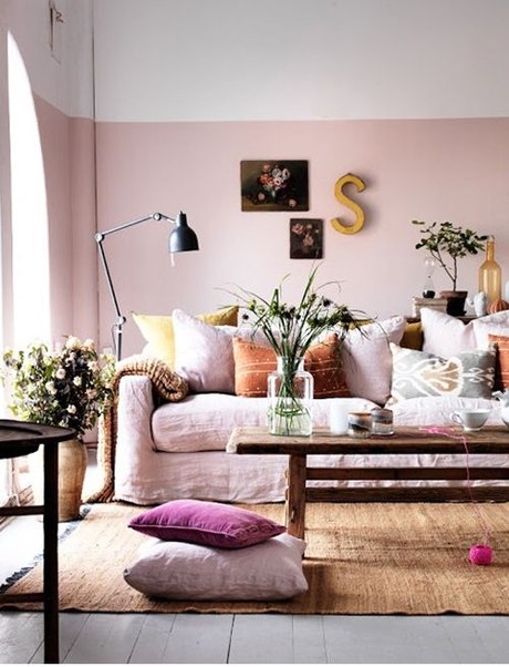 salon medio pintado rosa decoratualma dta Paredes half painted