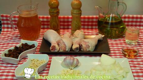 Receta de jamoncitos de pollo con salsa de pasas y piñones