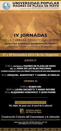 IV JORNADAS DE HISTORIA UPMP. Cronograma