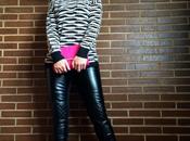 Fucsia&amp;black. leather leggins.