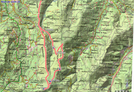 Mapa de la ruta Deva, Gavio Cimero, Fario y Peña de los Cuatro Jueces