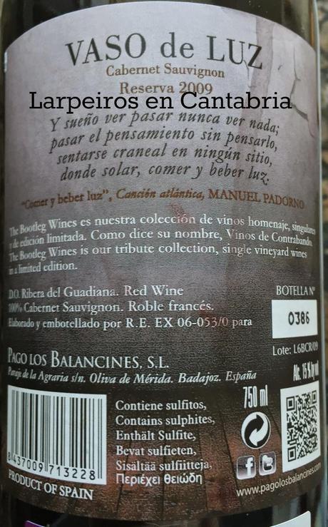 Vino Tinto Vaso de Luz Reserva 2009: Regalo desde Padrón