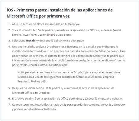 Office + Dropbox en iOs