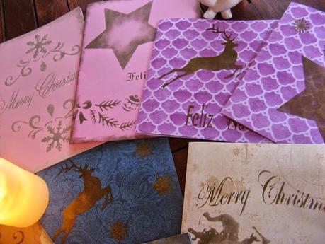 Tarjetas navideñas con stencils navideños Tarjetas navideñas con stencils navideños