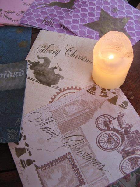 Tarjetas navideñas con stencils navideños Tarjetas navideñas con stencils navideños