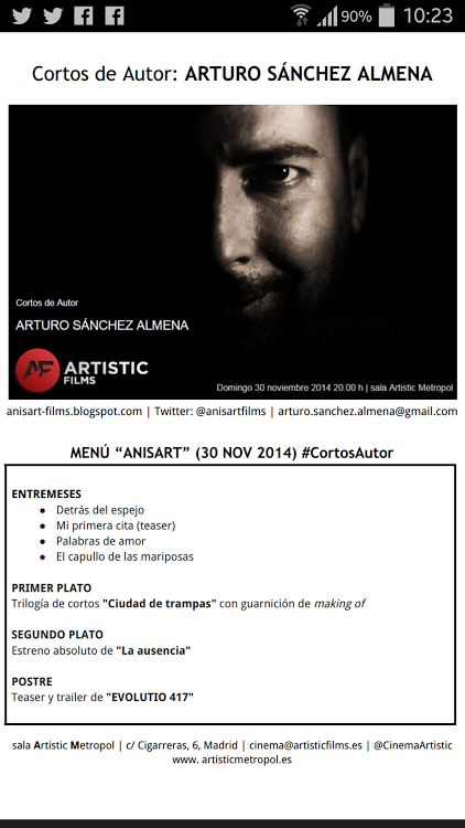 #CortosAutor en la Sala Artistic Metropol. Apoyando al corto #CortosAutor en la Sala Artistic Metropol. Apoyando al corto