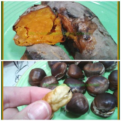 Boniatos asados y castañas asadas