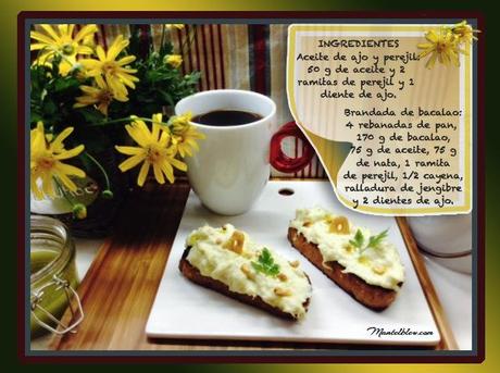 Tosta de crema de brandada de bacalao.  Etiqueta