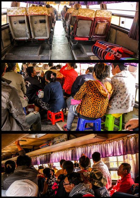 Evolución del bus llenándose de gente en banquetas