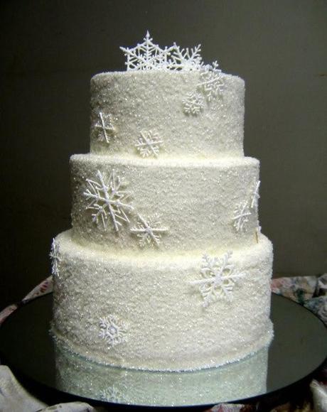 Bodas en diciembre Tarta con copos de nieve