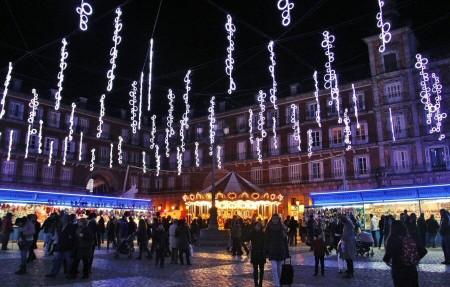 Luces de Navidad en la plaza Mayor de Madrid