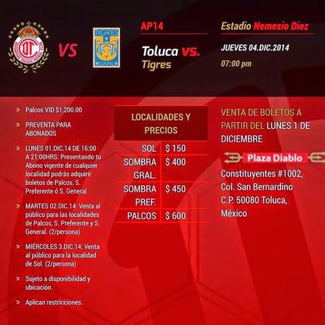 Comparativo precios liguilla semifinal Toluca, América, Tigres y Monterrey