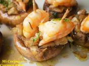 Champiñones horno puerros langostinos