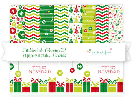 Kit de Papeles Digitales para Navidad. Kit Paleta Tradicional. Encuéntralos en Etsy en mi tienda Imprime tu Fiesta! 18 Diseños para combinar y mezclar. úsalos para hacer adornos, tarjetas, scrapbook y más!
