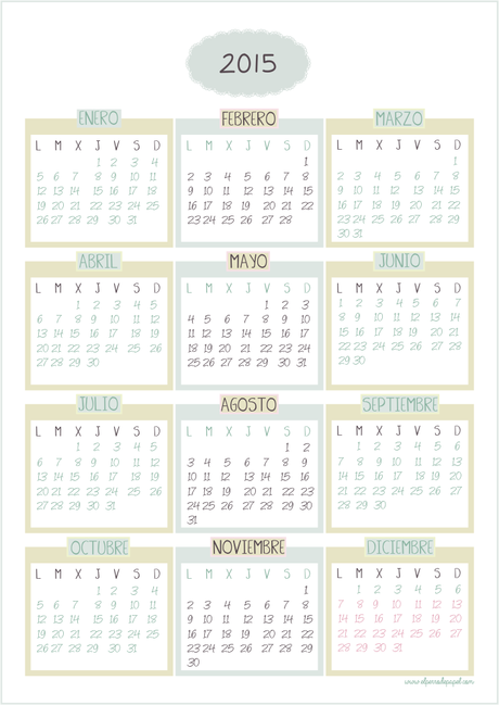 Calendarios 2015 Imprimibles Gratis