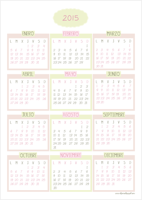 Calendarios 2015 Imprimibles Gratis