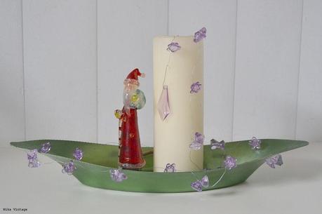 centro navideño, centro vintage, centro aluminio, velas, ramas, decoracion navideña, navidad, papa noel, guirnalda