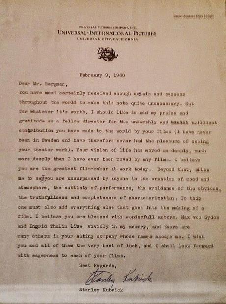 Cartas de Cine: Kubrick felicita a Bergman*