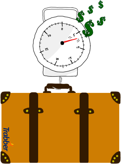 Una báscula de equipaje pesando una maleta. 