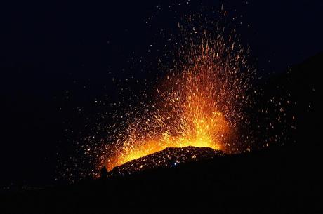 Eruption spectators, Etna at night on July 20, 2014