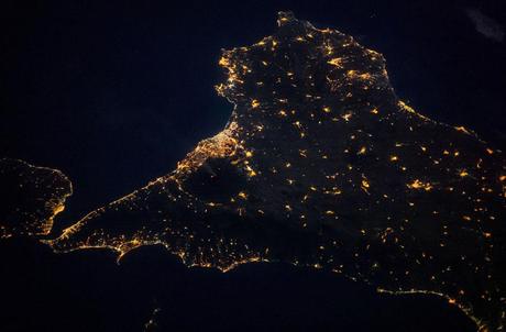 Mount Etna lava from space at night