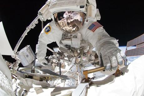 NASA astronaut Greg Chamitoff during the mission's fourth session of extravehicular activity (EVA) as construction and maintenance continue on the International Space Station
