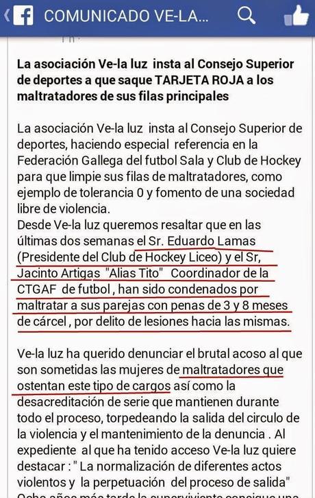 La Asociación Ve-la-luz pide que aparten del deporte a Jacinto Artigas y Eduardo Lamas, condenados por maltrato a sus parejas La Asociación Ve-la-luz pide que aparten del deporte a Jacinto Artigas y Eduardo Lamas, condenados por maltrato a sus parejas