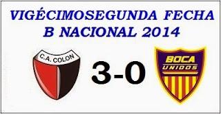 Colón:3 - Boca Unidos:0 (Fecha 22°)