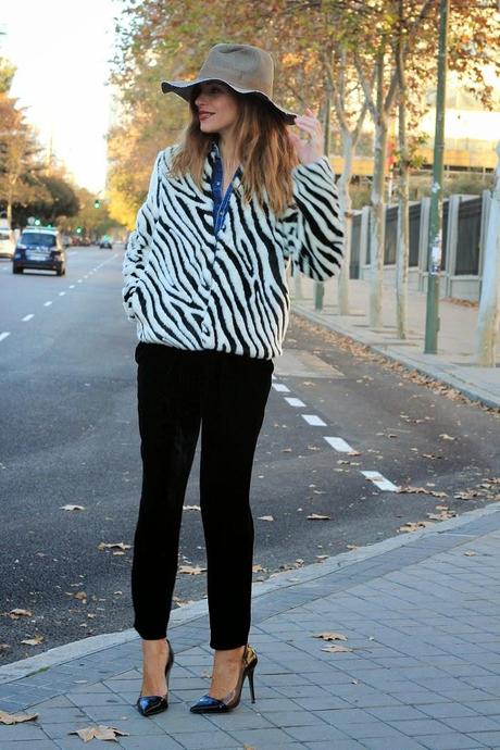 abrigo de pelo bicolor