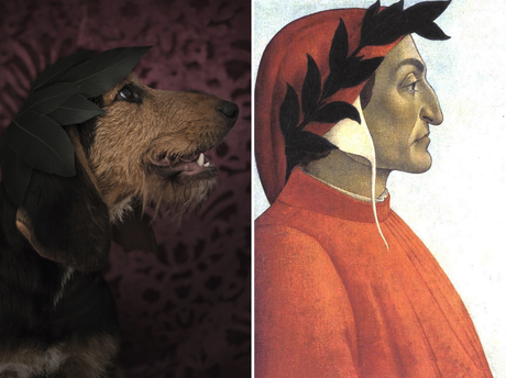 Dante Alighieri y el perro: misma pose