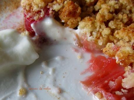 Cumble de ruibarbo, plátano y coco, sin gluten