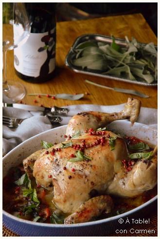 Pollo Asado con Salvia y Pimienta Rosa