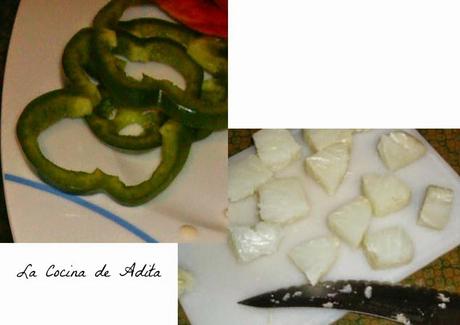 Cucharillas, con  pisto manchego , y bacalao con pimientos en tempura