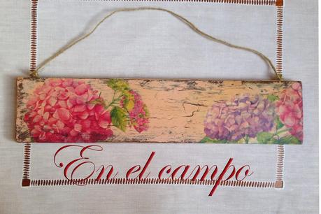 Hortensias o Hidrangeas: cartel de madera