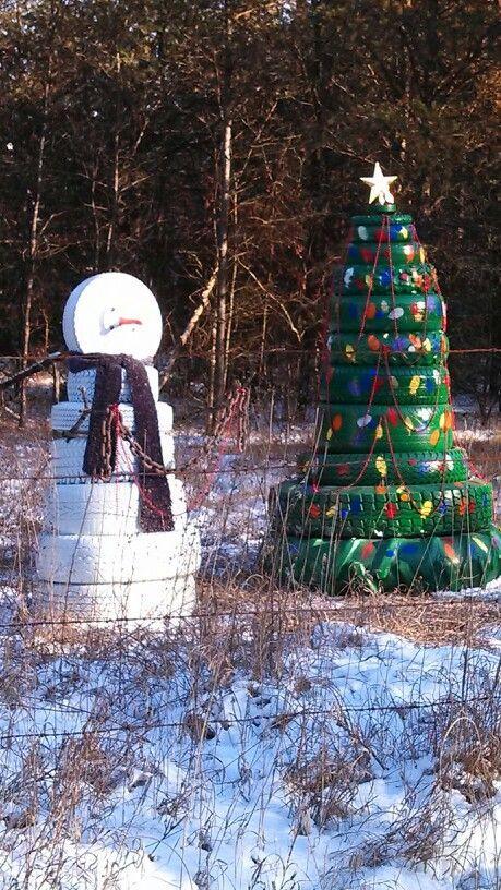 Diy árbol de navidad y muñeco de nieve reciclando neumáticos