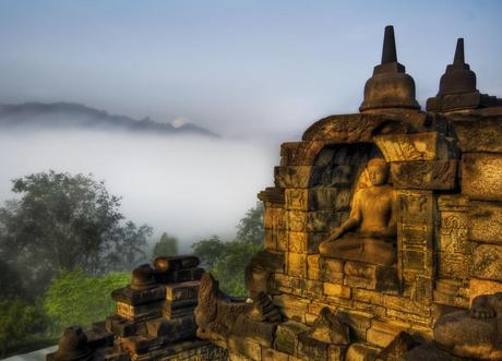 Buddha in the Jungle Highlands. This peaceful buddha looks out across the mist and fog on a relaxing morning