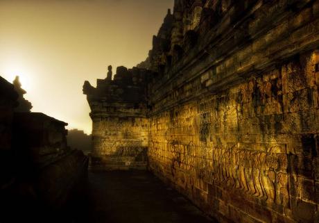 Borobudur The Dark Temple Corridor in Morning Mist at 4 AM