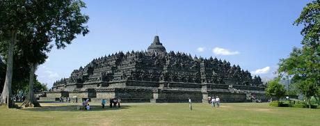 Borobudur temple view from northeast plateau, Central Java, Indonesia