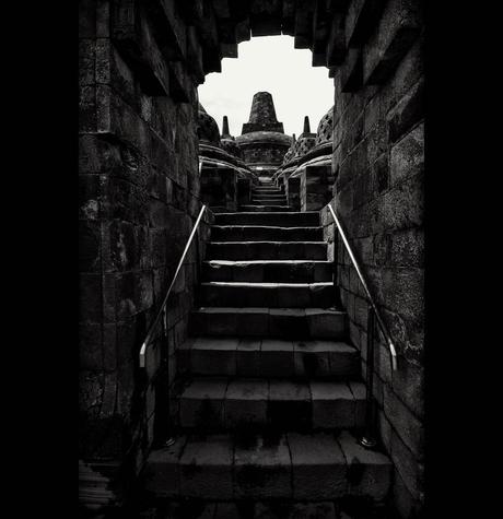 Stairs toward Borobudur Temple, central Java, Indonesia